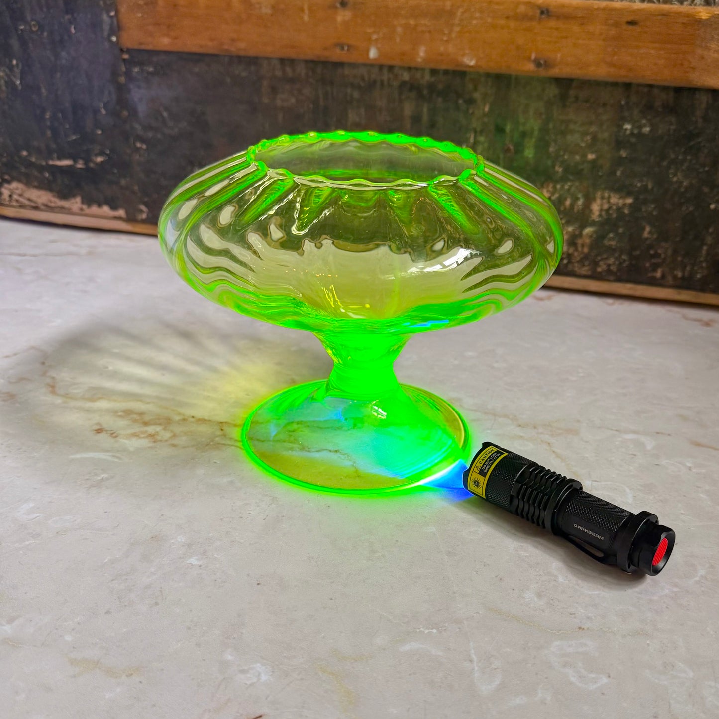 Vintage Footed Glass Vase | Uranium Vaseline Glass | Empoli Region Italy