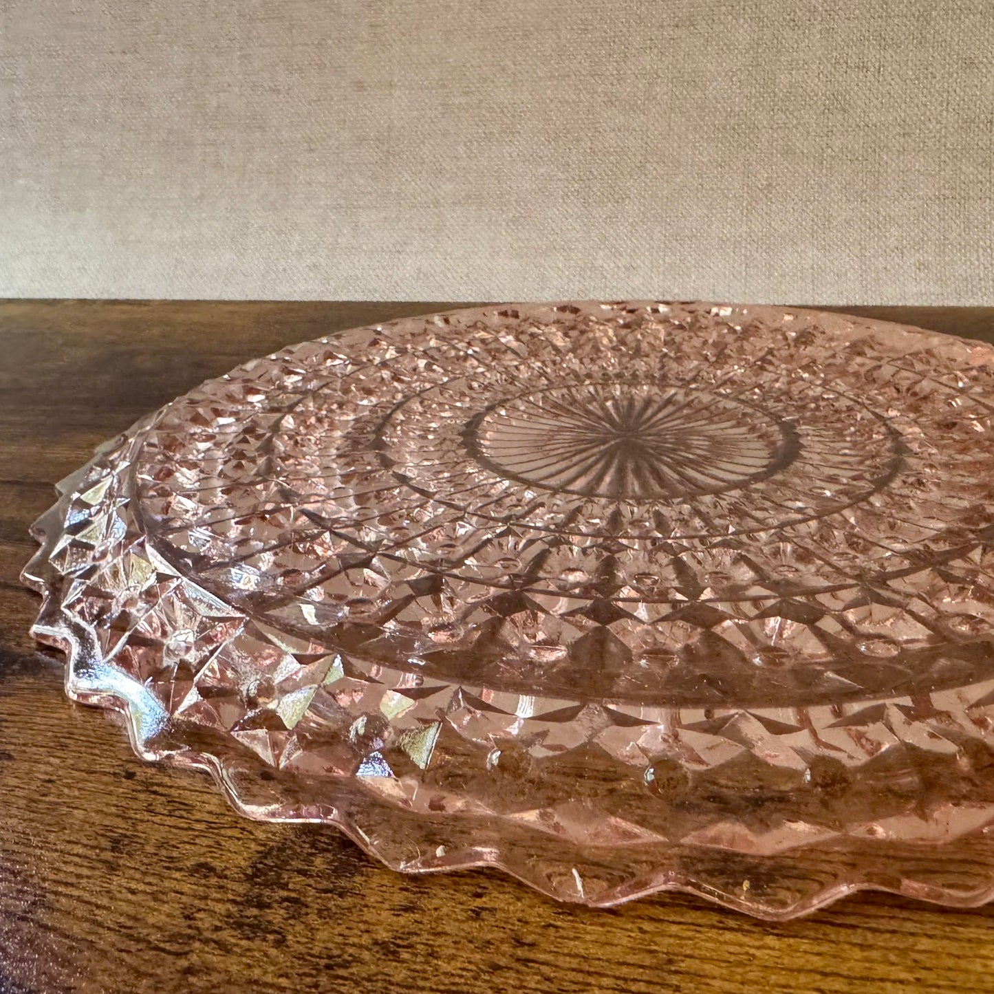 Vintage Cake Plate | Pink Pressed Glass | Jeannette
