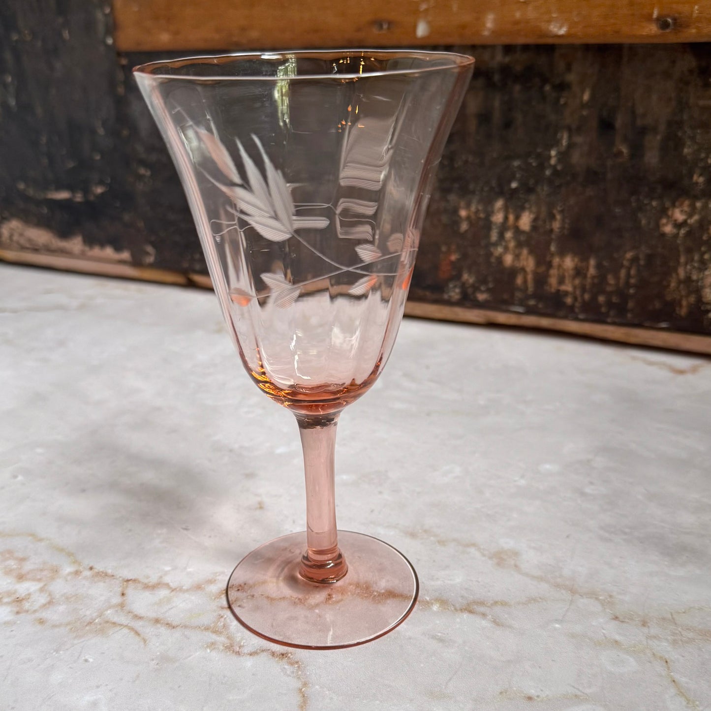 Vintage Etched Wine Glasses (2) | Pink Depression Glass