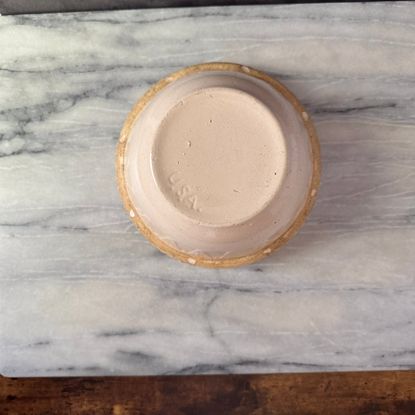 Vintage Cream Earthenware 8.25 inch | Primitive Salt Glazed | Marked USA