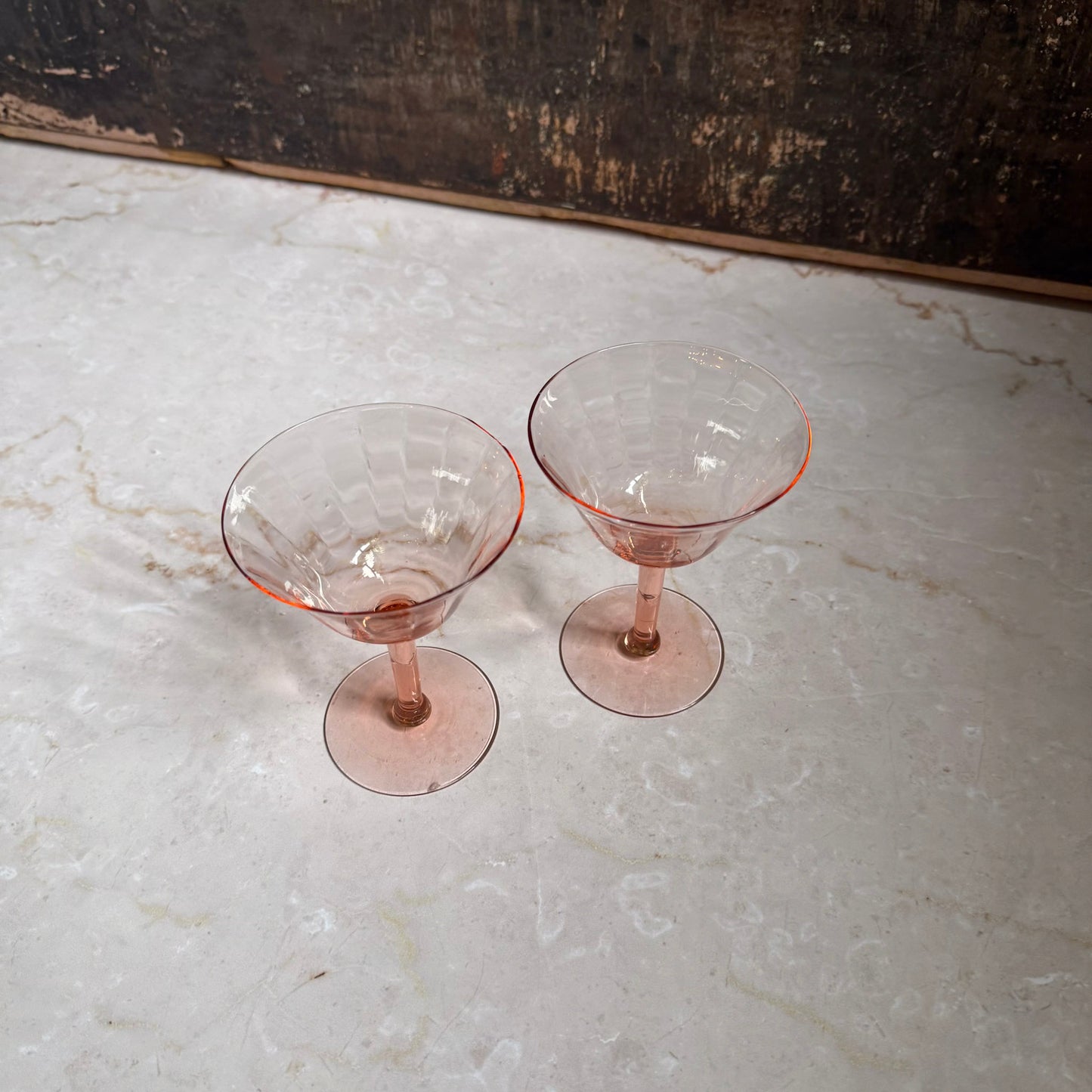 Vintage Line Optic Coupe Glasses (2) | Pink Depression 5 inch Glass