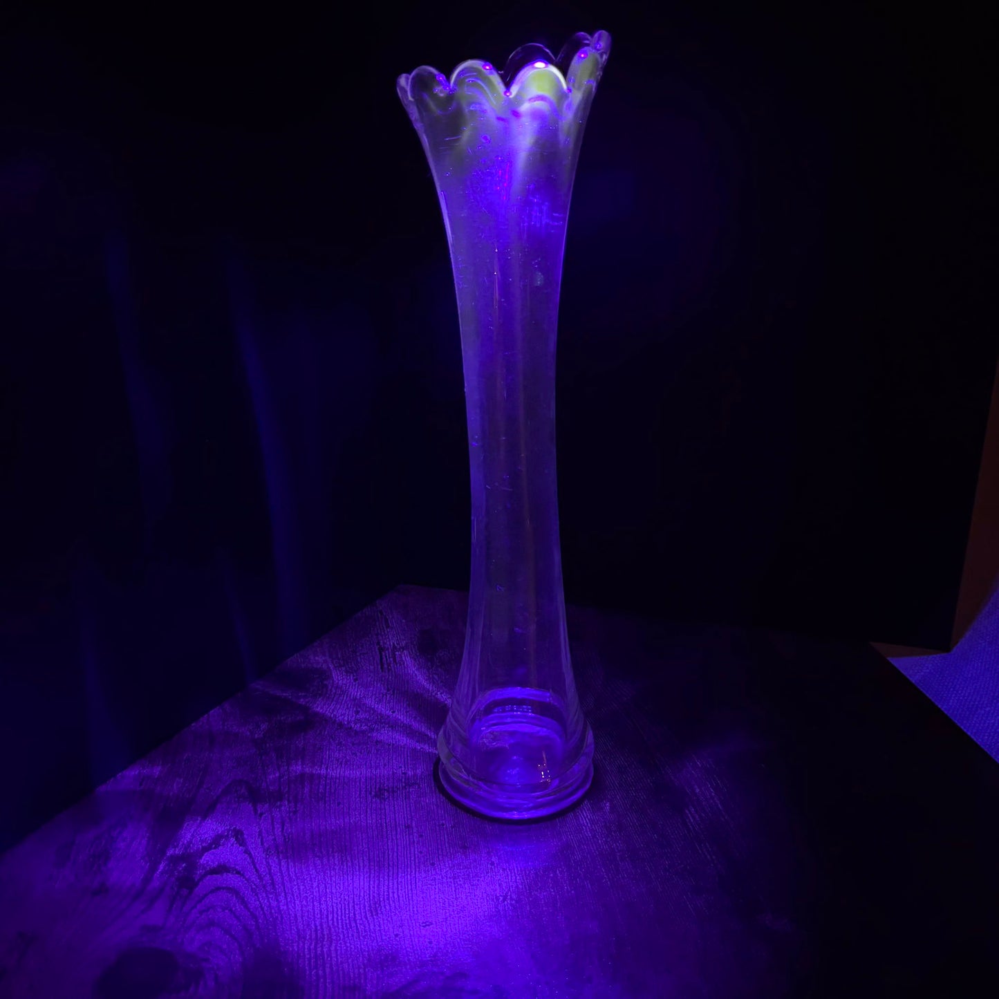 Vintage Clear Swung Glass Vase | Fluted Rim | UV Reactive Glow