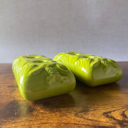 Royal Haeger R682 Flower Bricks | Chartreuse Ceramic Candle Holders