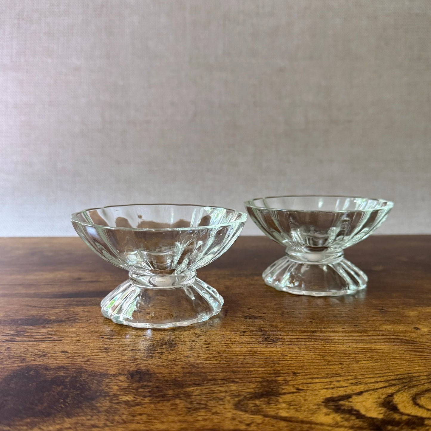 Vintage Footed Dessert Cups | Clear Ribbed Glass | Set of 2