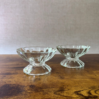 Vintage Footed Dessert Cups | Clear Ribbed Glass | Set of 2