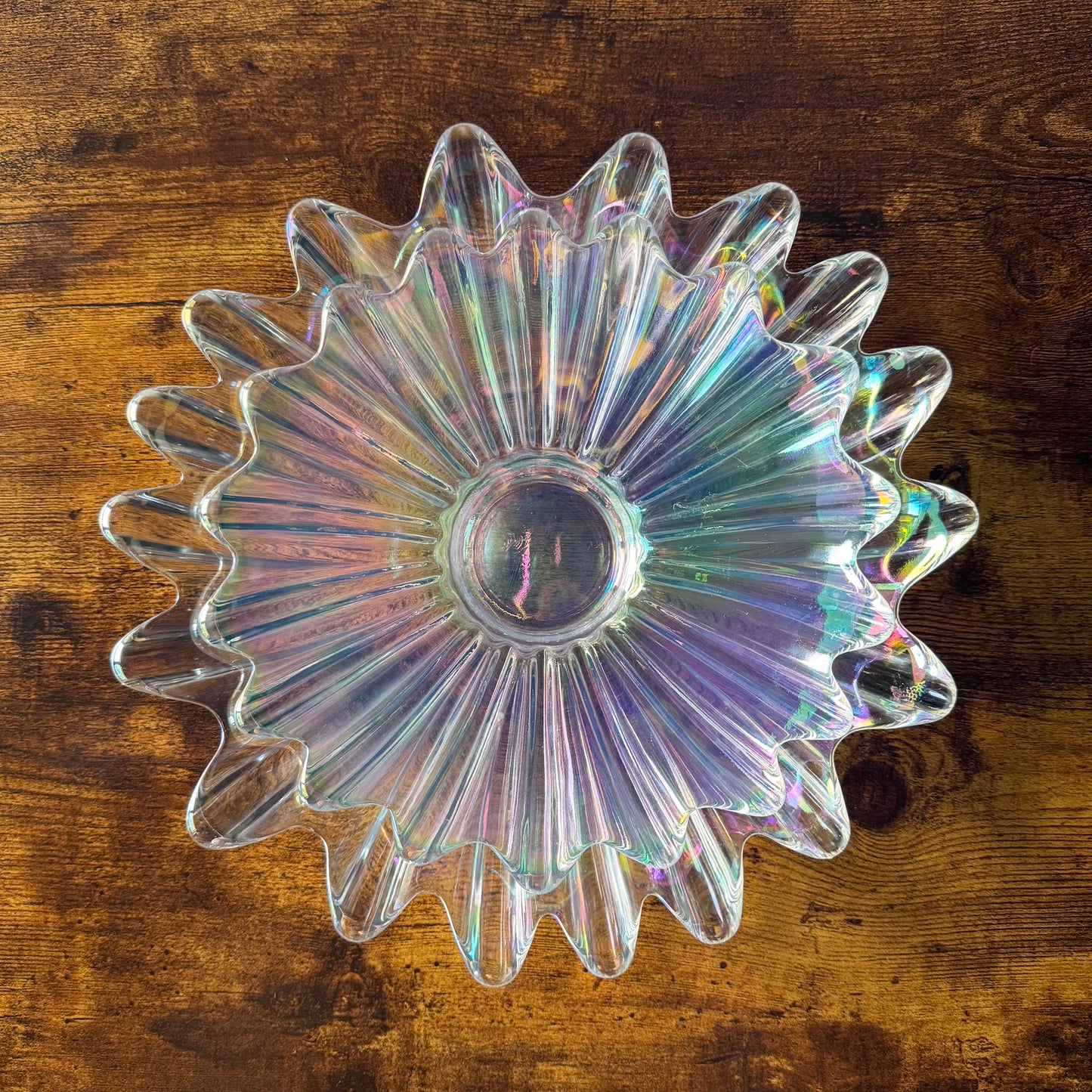 Federal Glass Celestial Bowls | Iridescent Starburst Glass | Nesting Set of 2