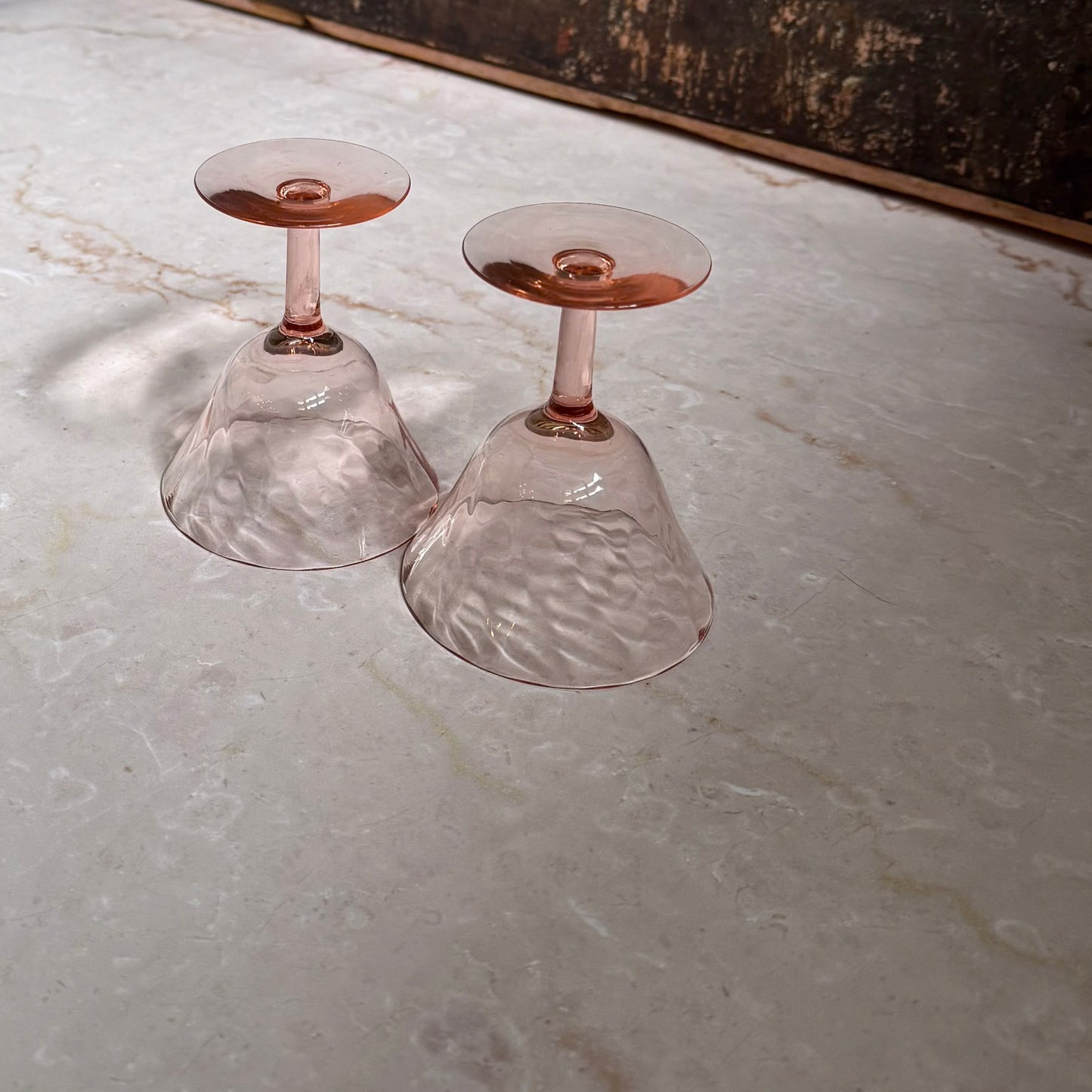 Vintage Diamond Optic Coupe Glasses (2) | Pink Depression Glass