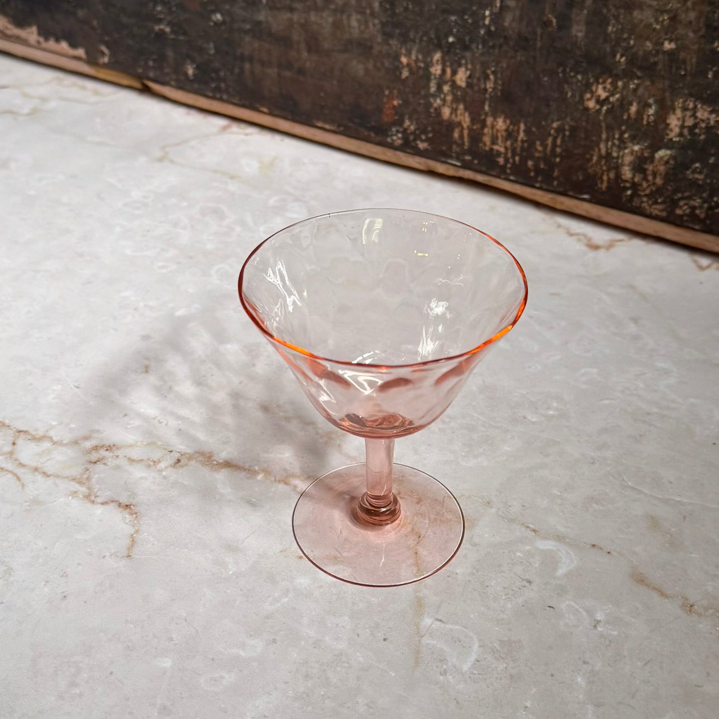 Vintage Diamond Optic Coupe Glasses (2) | Pink Depression Glass