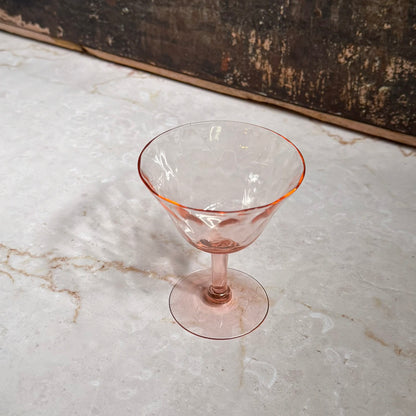 Vintage Diamond Optic Coupe Glasses (2) | Pink Depression Glass