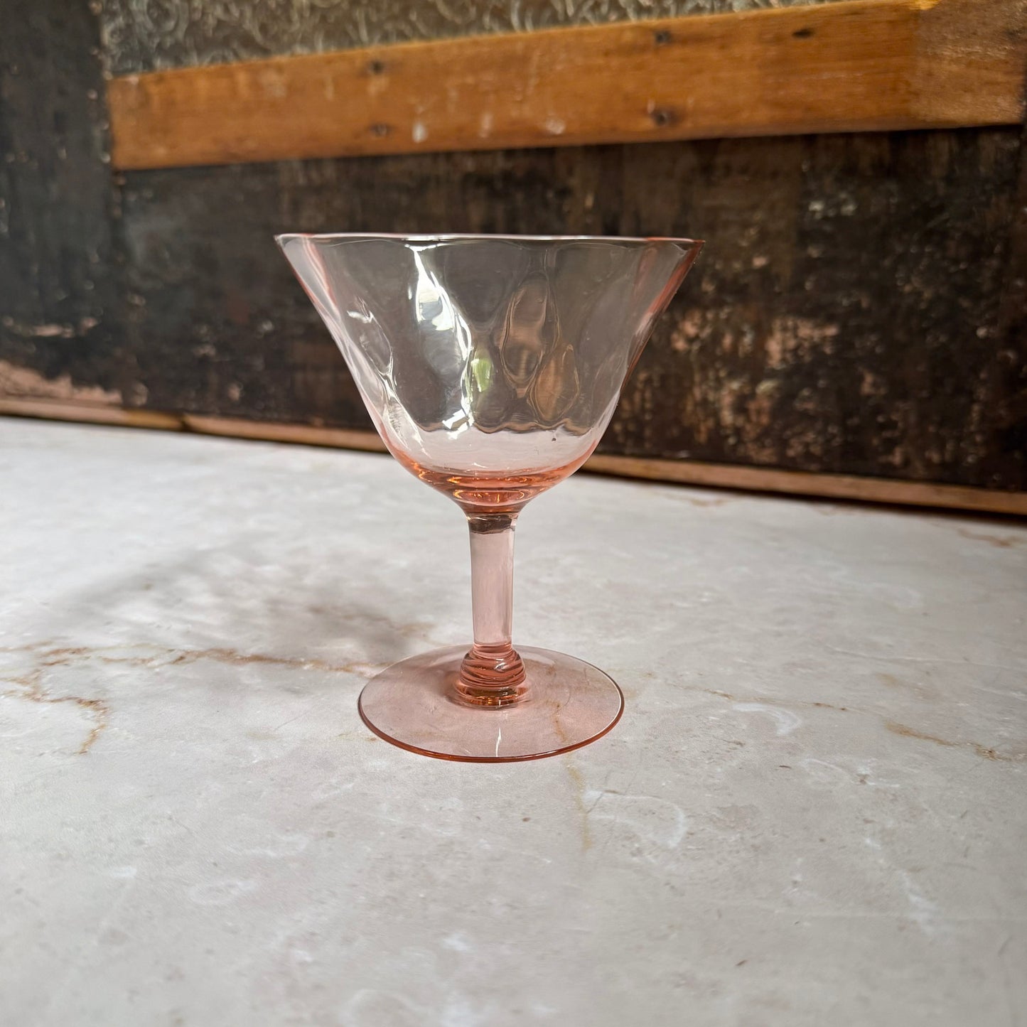 Vintage Diamond Optic Coupe Glasses (2) | Pink Depression Glass