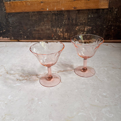 Vintage Diamond Optic Coupe Glasses (2) | Pink Depression Glass