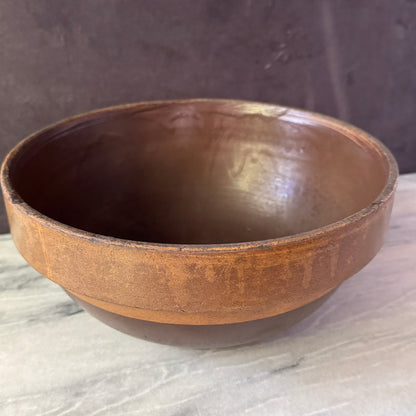 Vintage Large Brown 10.5 inch Mixing Bowl | Primitive