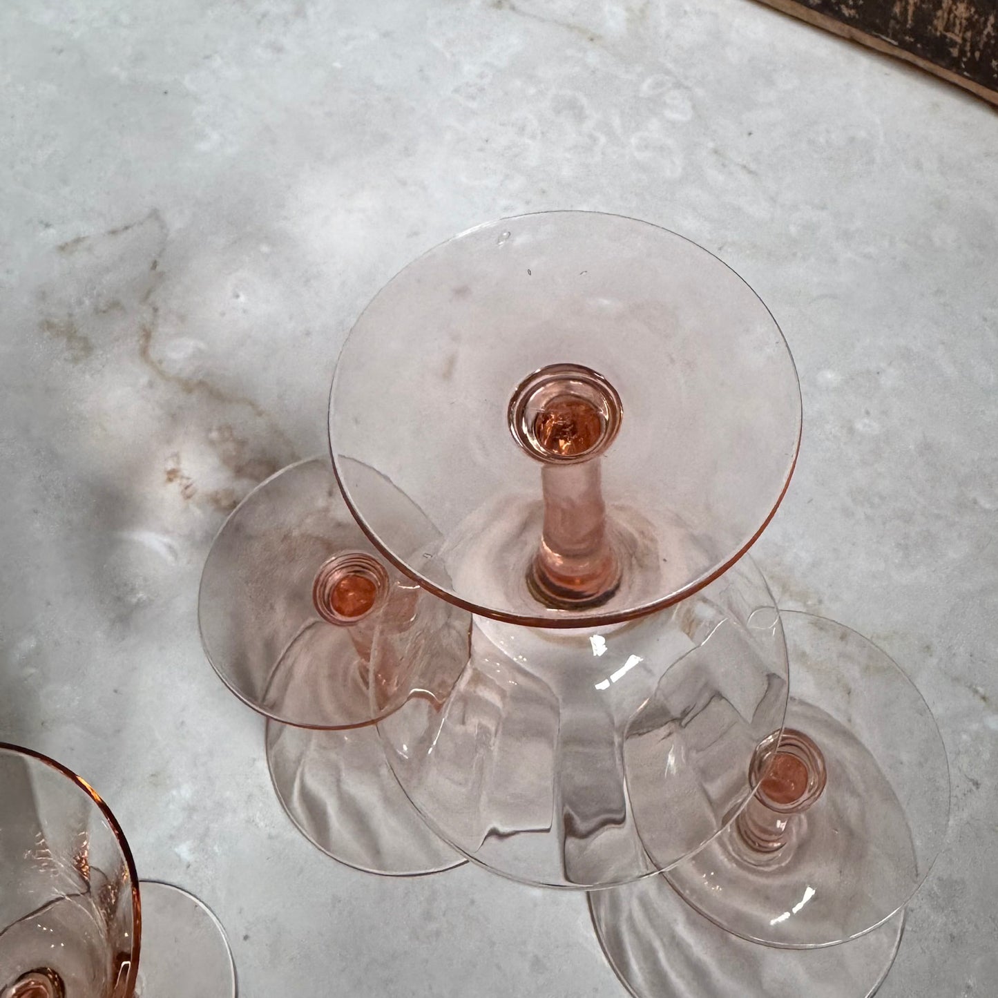 Vintage Lined Optic Coupe Glasses (4) | Pink Depression 4.5 inch Glass