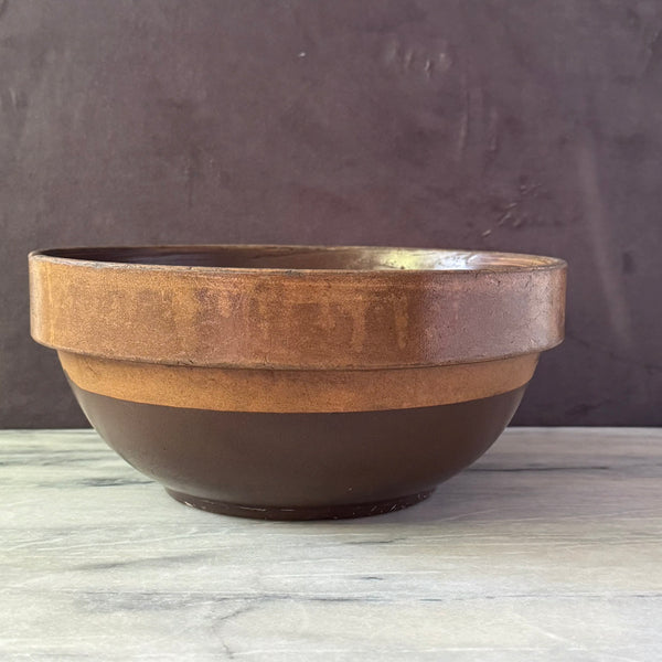 Vintage Large Brown 10.5 inch Mixing Bowl | Primitive