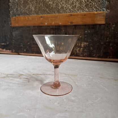 Vintage Lined Optic Coupe Glasses (4) | Pink Depression 4.5 inch Glass