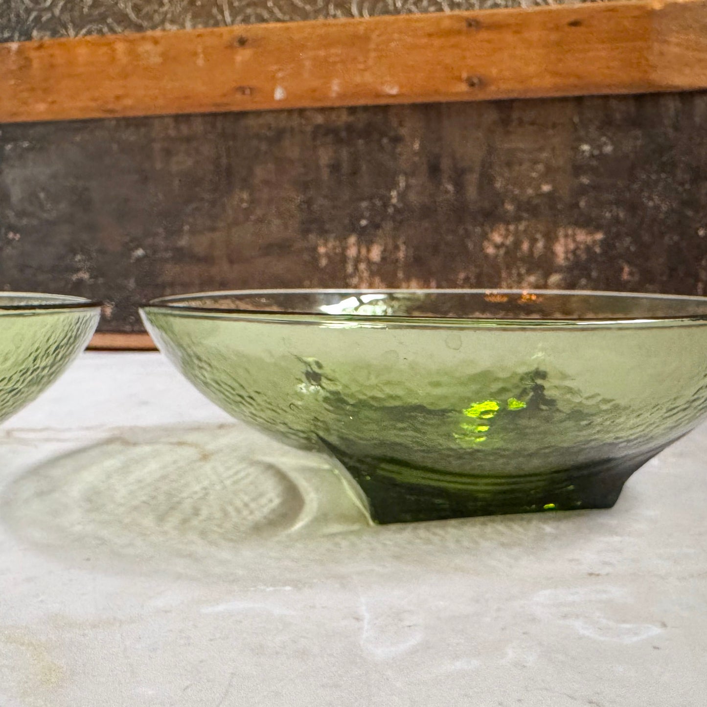 Vintage Avocado Glass Bowls (pair) | Pebbled | Hazel-Atlas