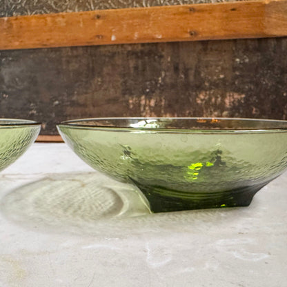 Vintage Avocado Glass Bowls (pair) | Pebbled | Hazel-Atlas