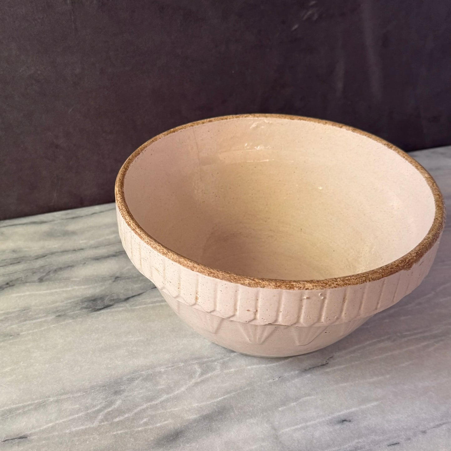 Vintage Cream Earthenware 8.25 inch | Primitive Salt Glazed | Marked USA