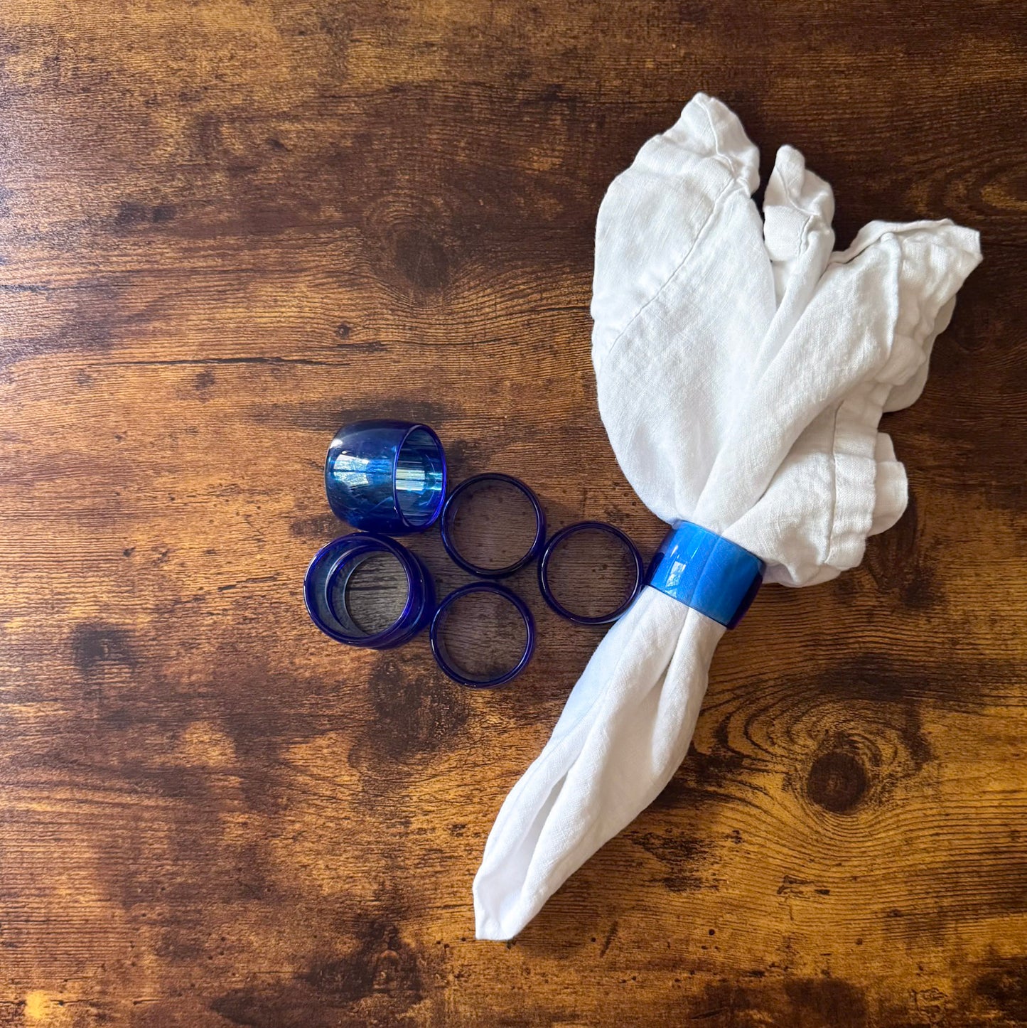 Vintage Napkin Rings | Cobalt Blue Acrylic | Set of 8