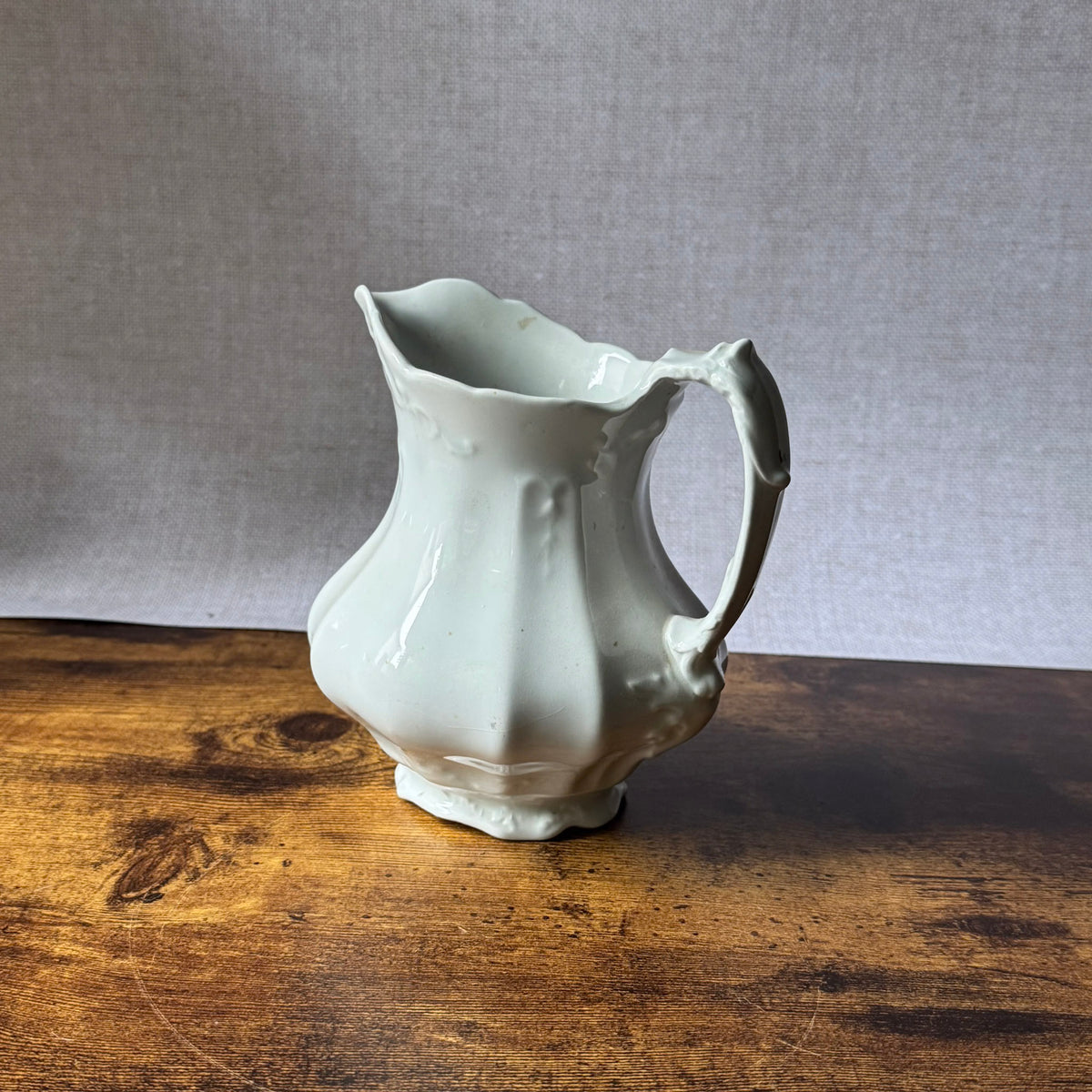 Antique White Ironstone Water Pitcher | Victorian Fluted Ironstone | Johnson Brothers