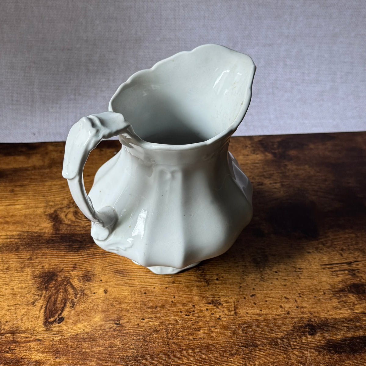 Antique White Ironstone Water Pitcher | Victorian Fluted Ironstone | Johnson Brothers