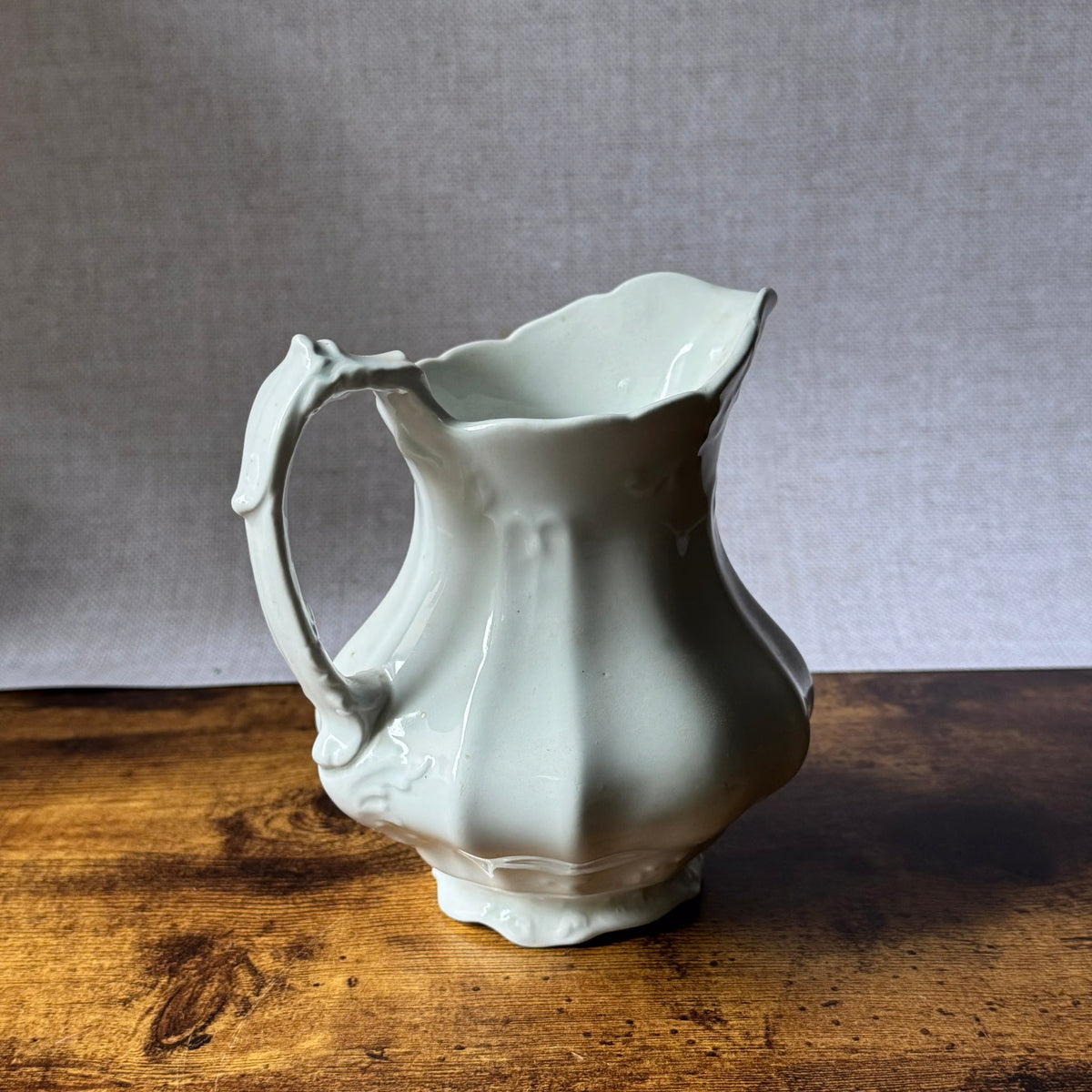 Antique White Ironstone Water Pitcher | Victorian Fluted Ironstone | Johnson Brothers