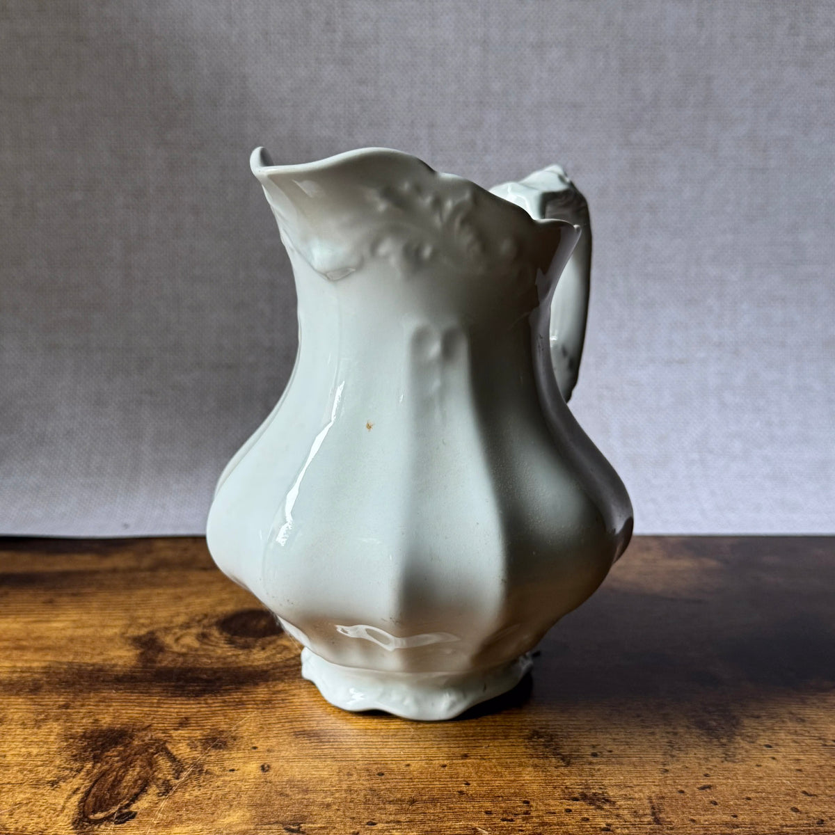 Antique White Ironstone Water Pitcher | Victorian Fluted Ironstone | Johnson Brothers