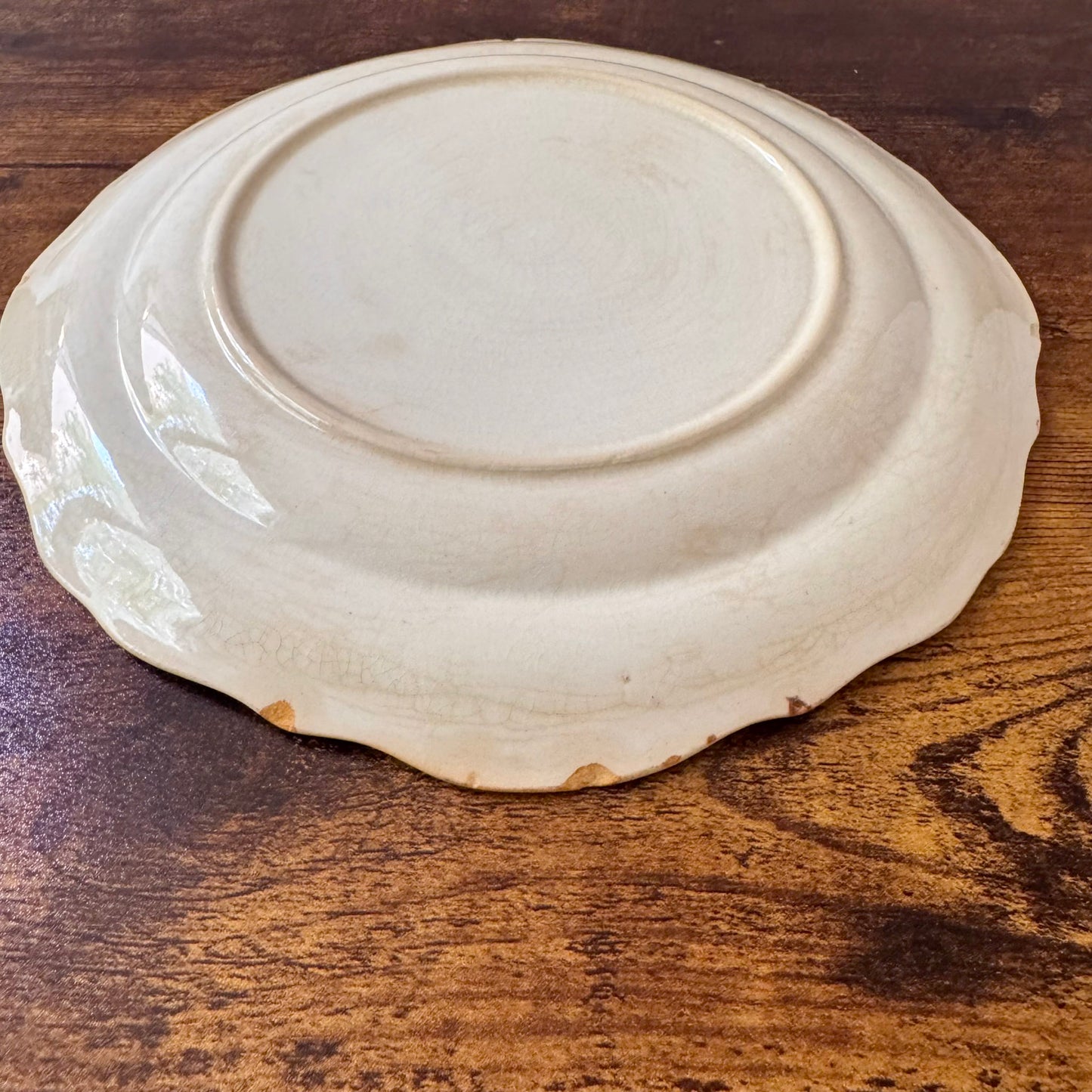 Antique Dinner Plate | Green Floral Border | Textured Scalloped Rim