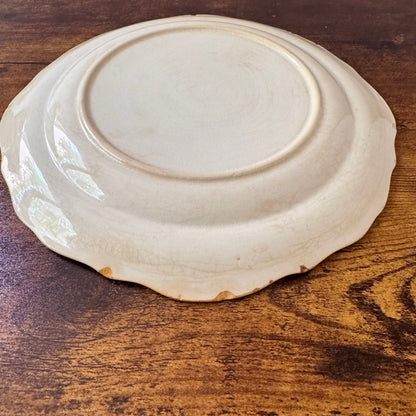 Antique Dinner Plate | Green Floral Border | Textured Scalloped Rim