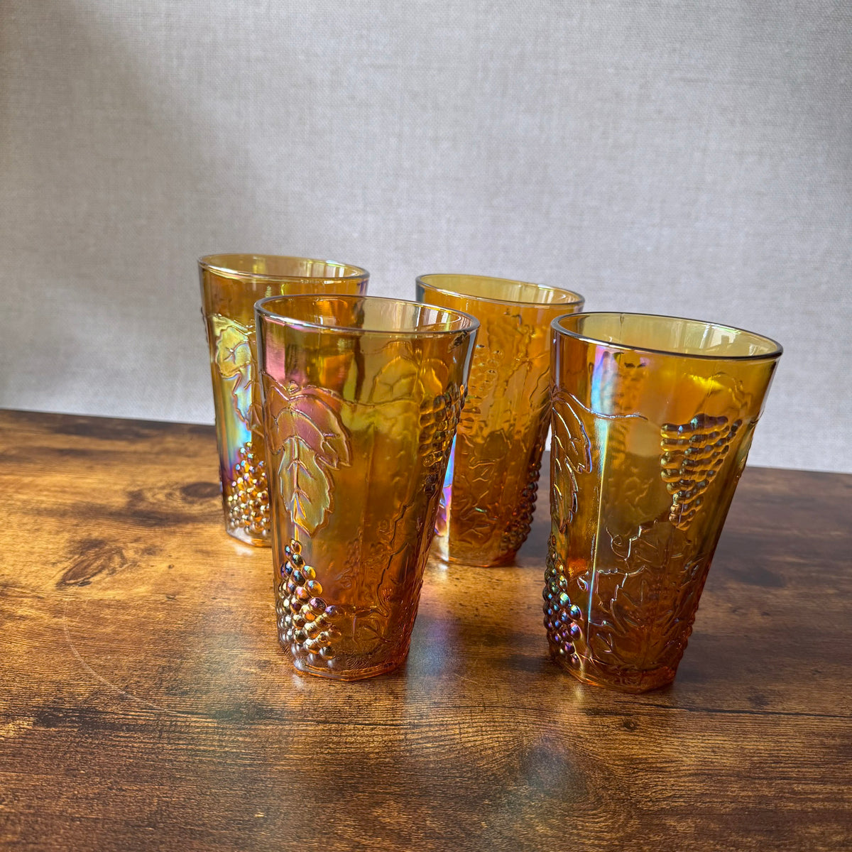 Vintage Harvest Grape Tumbler Set with Box | Carnival Glass | Indiana Glass