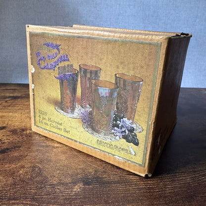 Vintage Harvest Grape Tumbler Set with Box | Carnival Glass | Indiana Glass