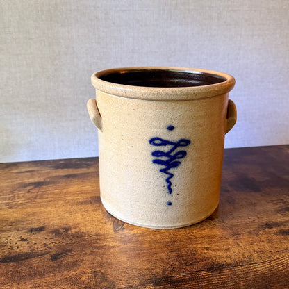 Vintage Buffalo Pottery Co. Salt-Glazed Stoneware Crock with Cobalt Floral Design