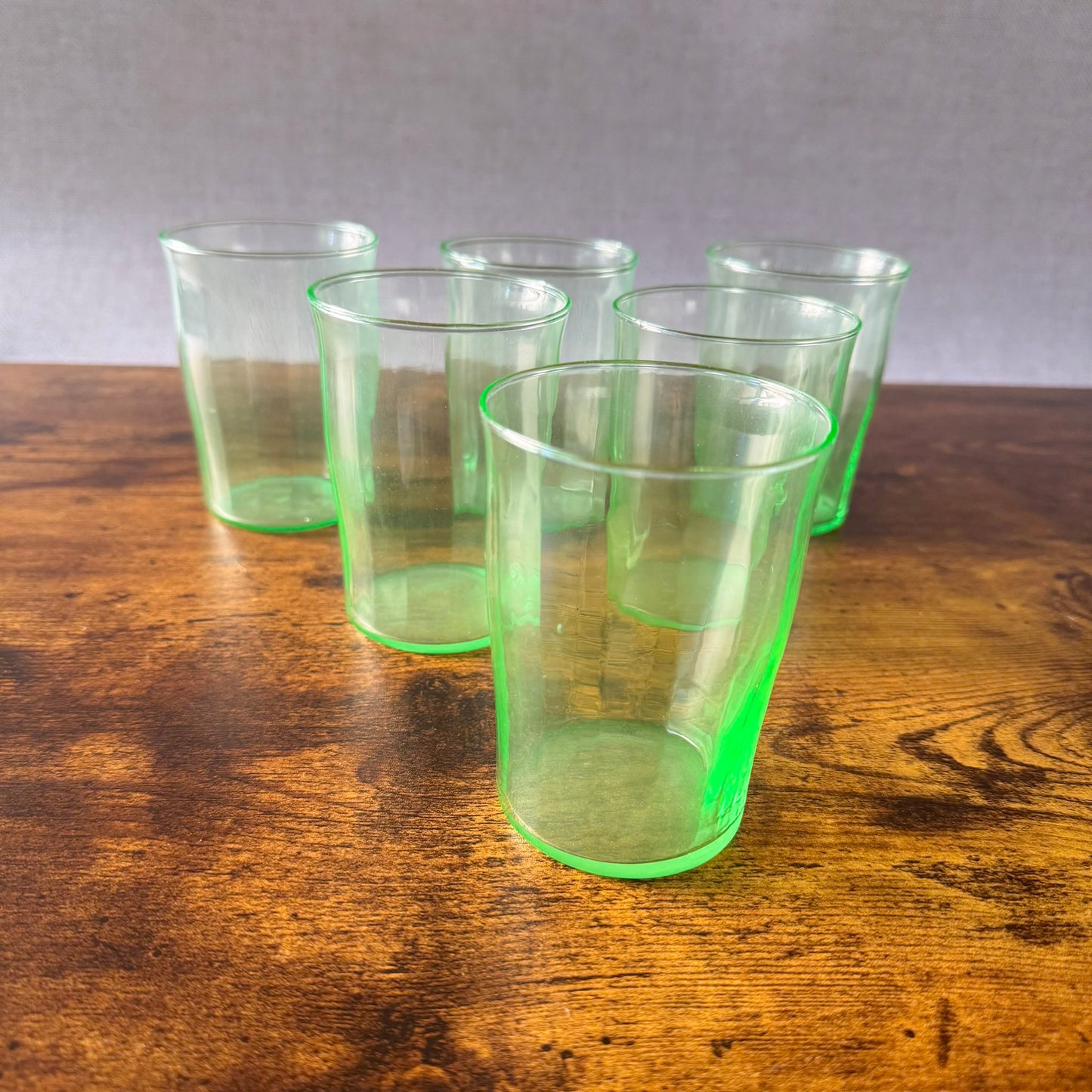 Vintage Green Uranium Glass Tumblers | UV Reactive | Set of 6