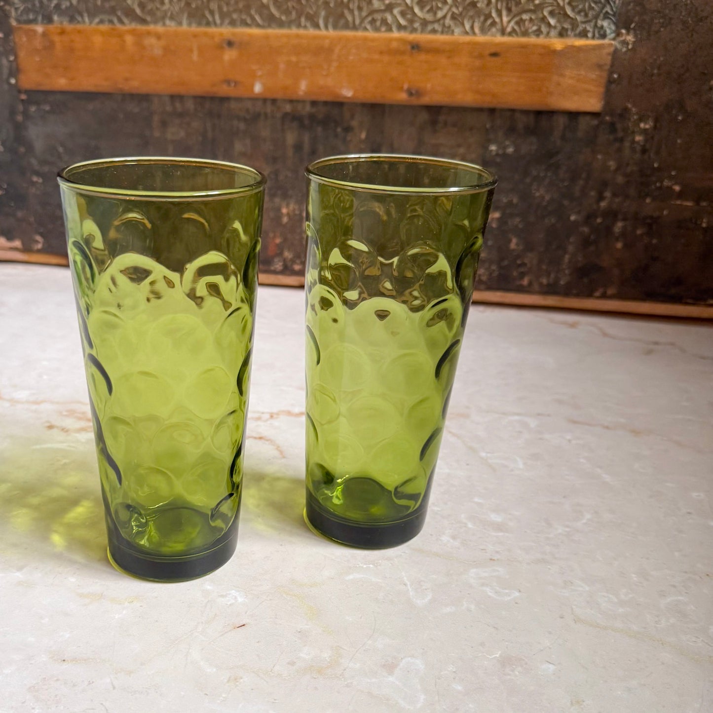 Vintage Avocado Green Tall Tumbler (Pair) | Eldorado Dots | Hazel-Atlas