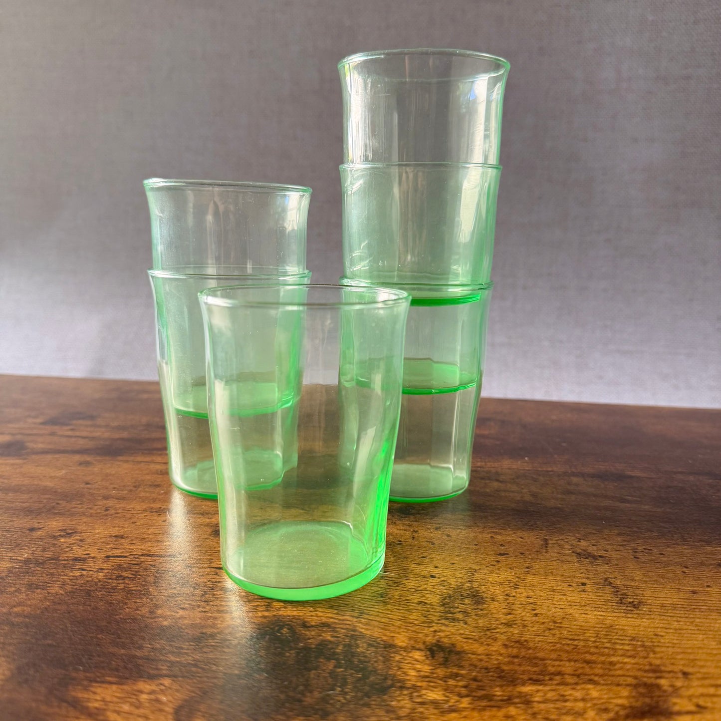 Vintage Green Uranium Glass Tumblers | UV Reactive | Set of 6
