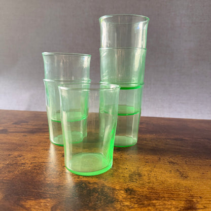 Vintage Green Uranium Glass Tumblers | UV Reactive | Set of 6