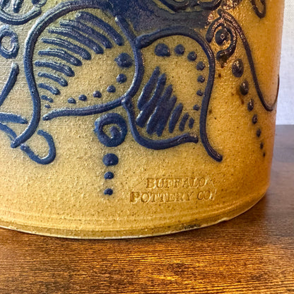 Vintage Buffalo Pottery Co. Salt-Glazed Stoneware Crock with Cobalt Floral Design