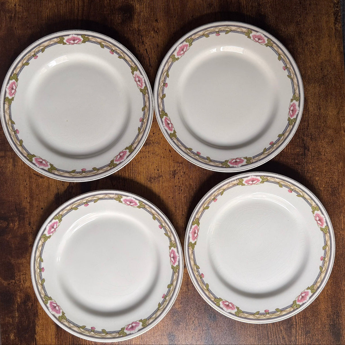 Vintage Johnson Brothers JB348 Salad Plates Set of 4 | Pink Floral Transferware
