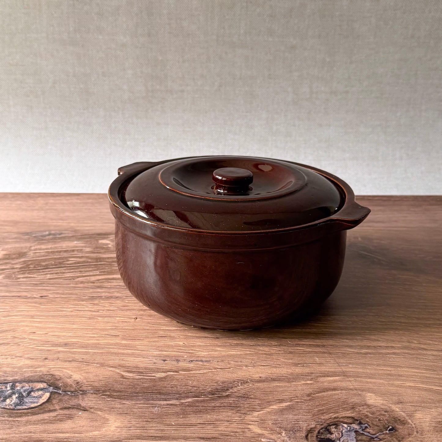Vintage Stoneware Bean Pot | Brown Glazed Casserole Dish