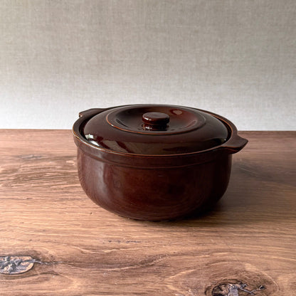 Vintage Stoneware Bean Pot | Brown Glazed Casserole Dish