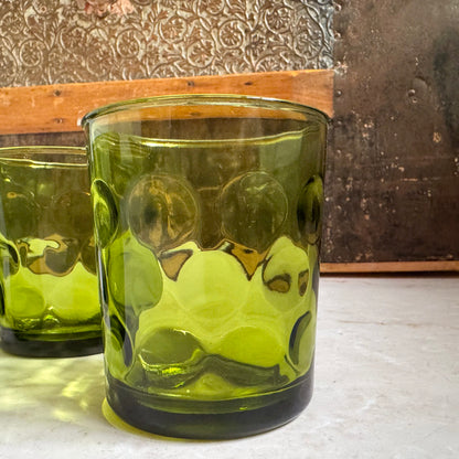 Vintage Avocado Green Rocks Tumblers (Set 4) | Eldorado Dots | Hazel-Atlas