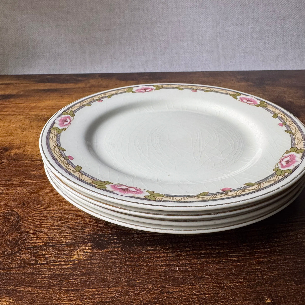 Vintage Johnson Brothers JB348 Salad Plates Set of 4 | Pink Floral Transferware
