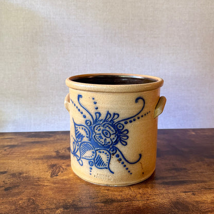 Vintage Buffalo Pottery Co. Salt-Glazed Stoneware Crock with Cobalt Floral Design