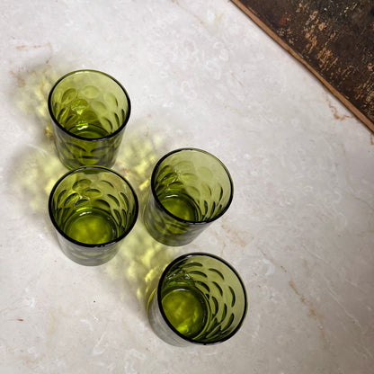 Vintage Avocado Green Rocks Tumblers (Set 4) | Eldorado Dots | Hazel-Atlas