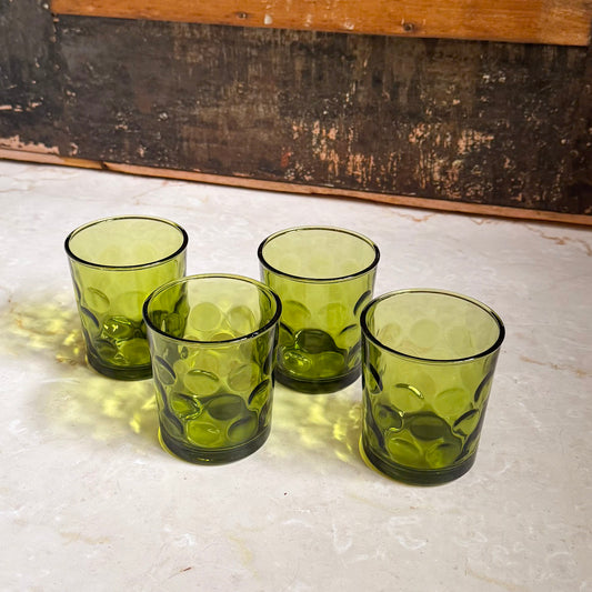Vintage Avocado Green Rocks Tumblers (Set 4) | Eldorado Dots | Hazel-Atlas
