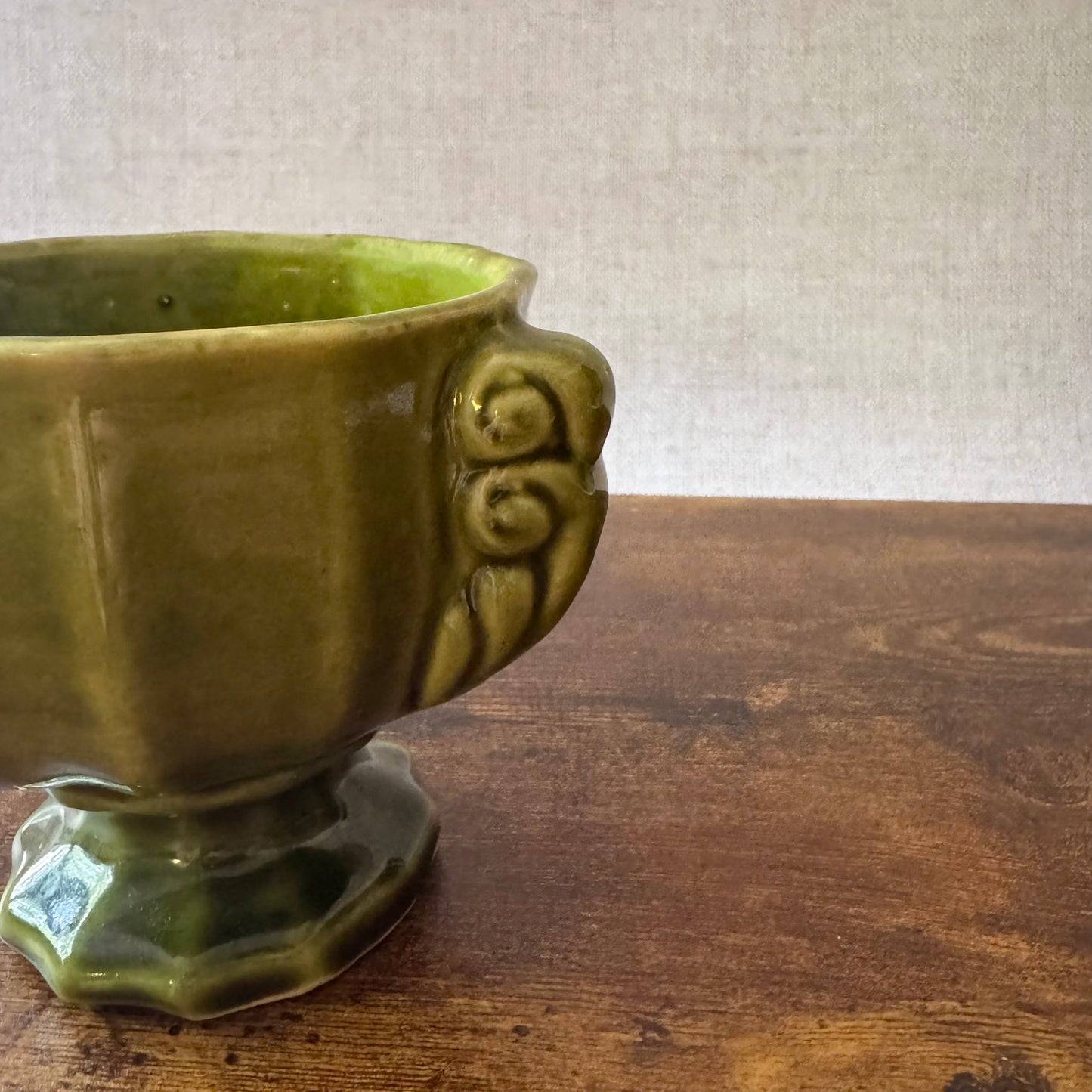 Vintage Green Footed Planter | Art Pottery Cachepot