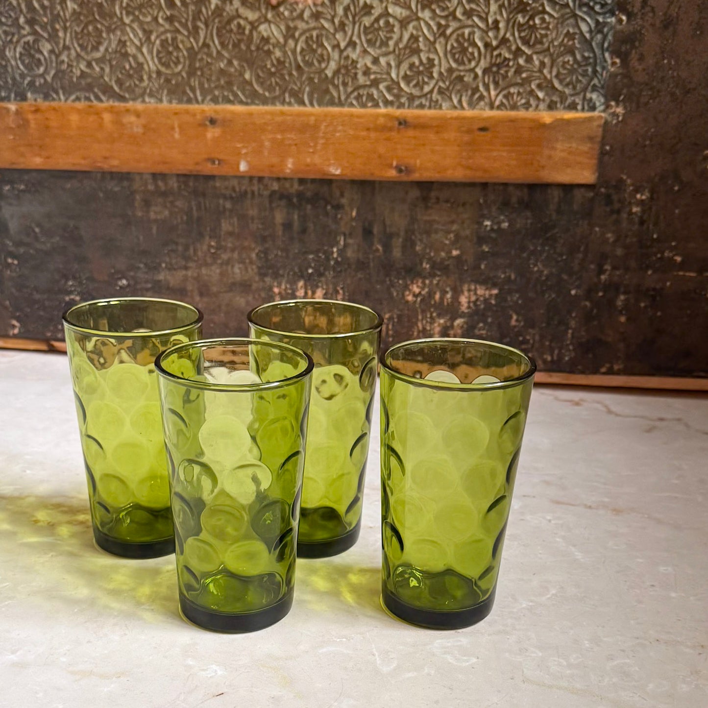 Vintage Avocado Green Tumbler (Single) | Eldorado Dots | Hazel-Atlas