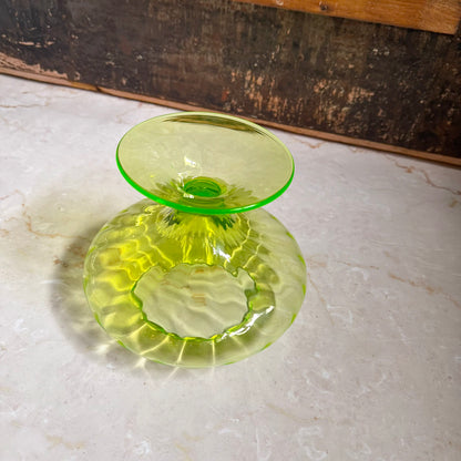 Vintage Footed Glass Vase | Uranium Vaseline Glass | Empoli Region Italy