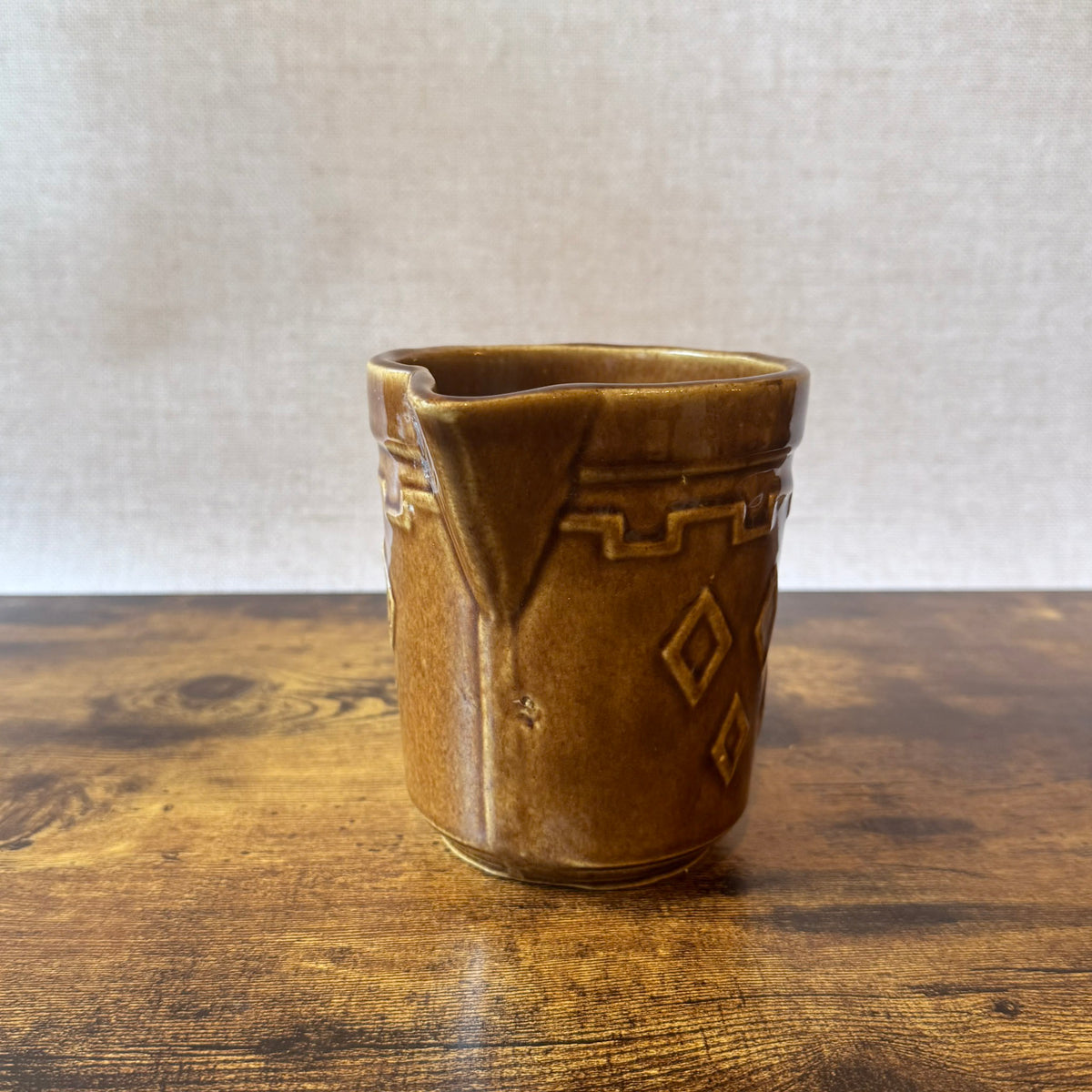Vintage Monmouth Western Stoneware Pitcher | Geometric Diamond Relief