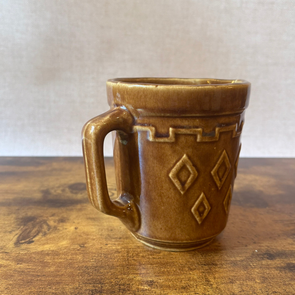 Vintage Monmouth Western Stoneware Pitcher | Geometric Diamond Relief